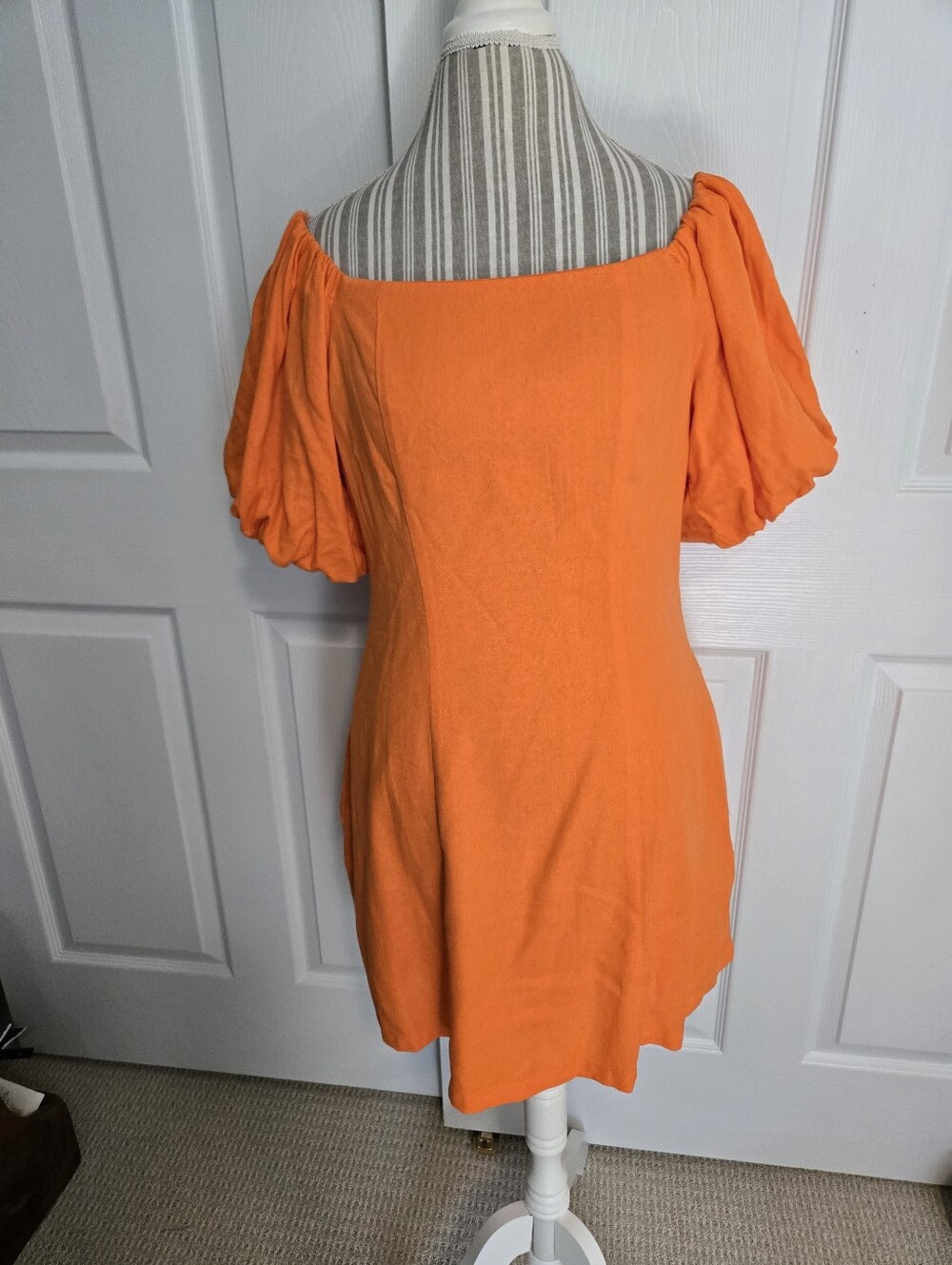 Bar III Orange Off-Shoulder Puff Sleeve Dress
